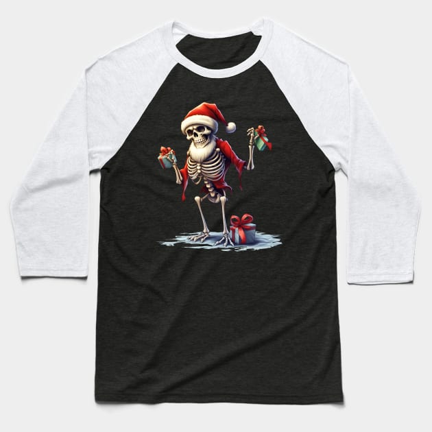 skeleton Santa Claus Baseball T-Shirt by MZeeDesigns